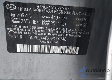 2015 Hyundai Sonata Se z USA, uszkodzony, nr VIN 5NPE24AFXFH164748